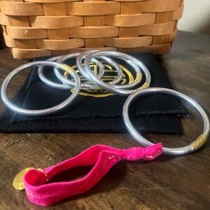 BuDhaGirl Silver Serenity Prayer Bracelets (set of 6): Size Medium